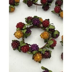 8 Pc Beaded Faux Fruit Napkin Rings BlackBerry EUC Jewel Tones